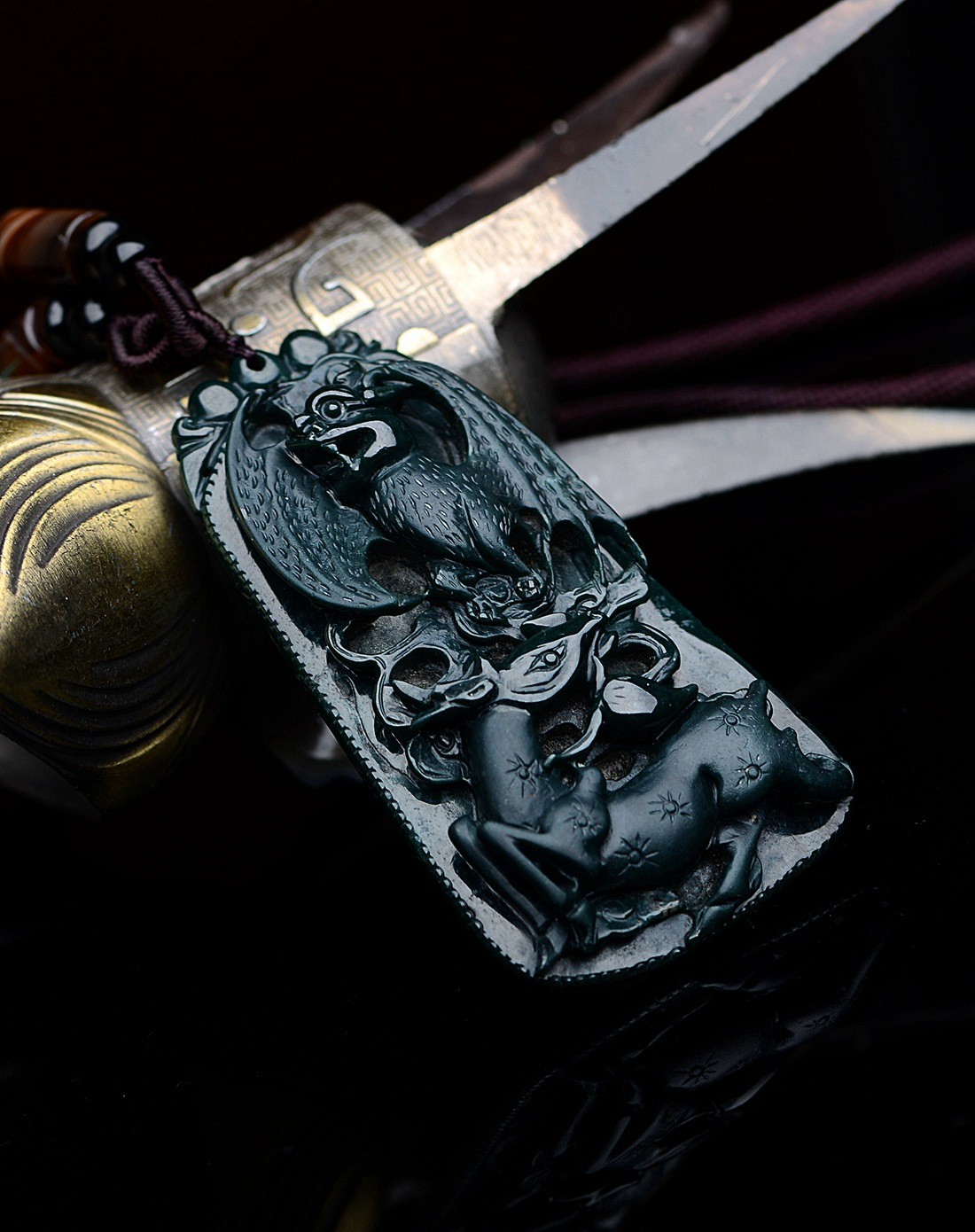 a货翡翠乌鸡种满色墨翠福禄吊坠(超值推荐)