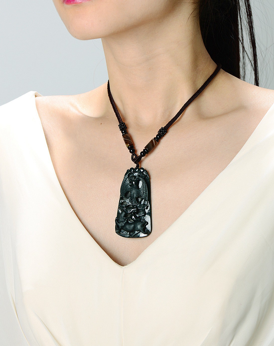 a货翡翠乌鸡种满色墨翠福禄吊坠(超值推荐)