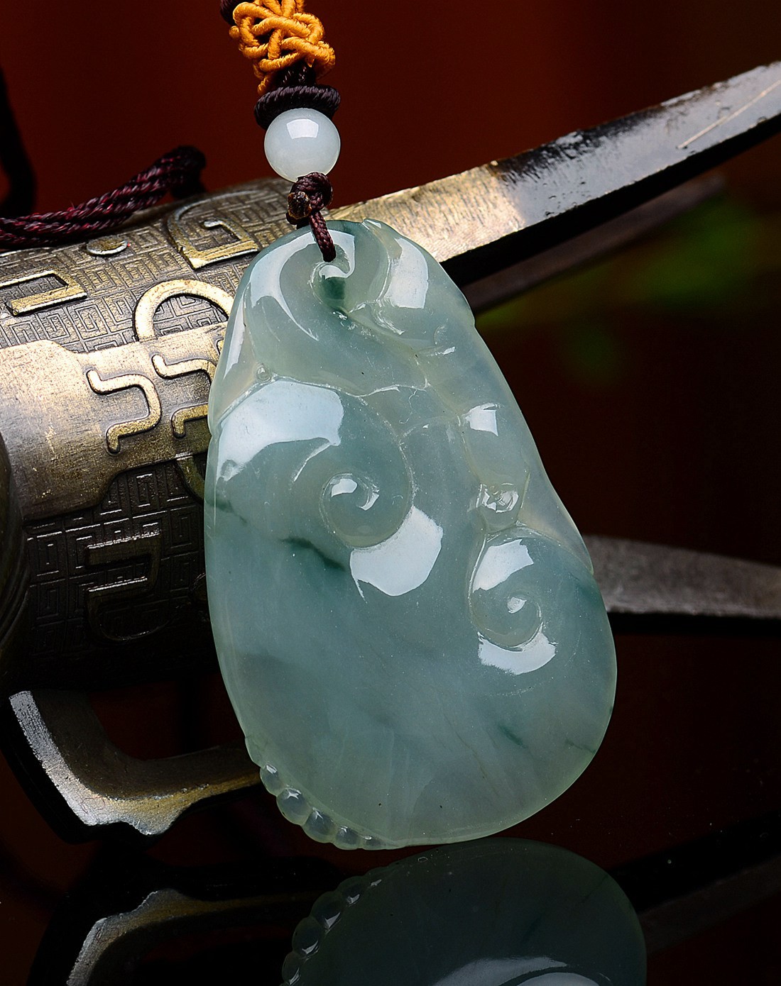 a货翡翠冰糯种飘花事事如意吊坠