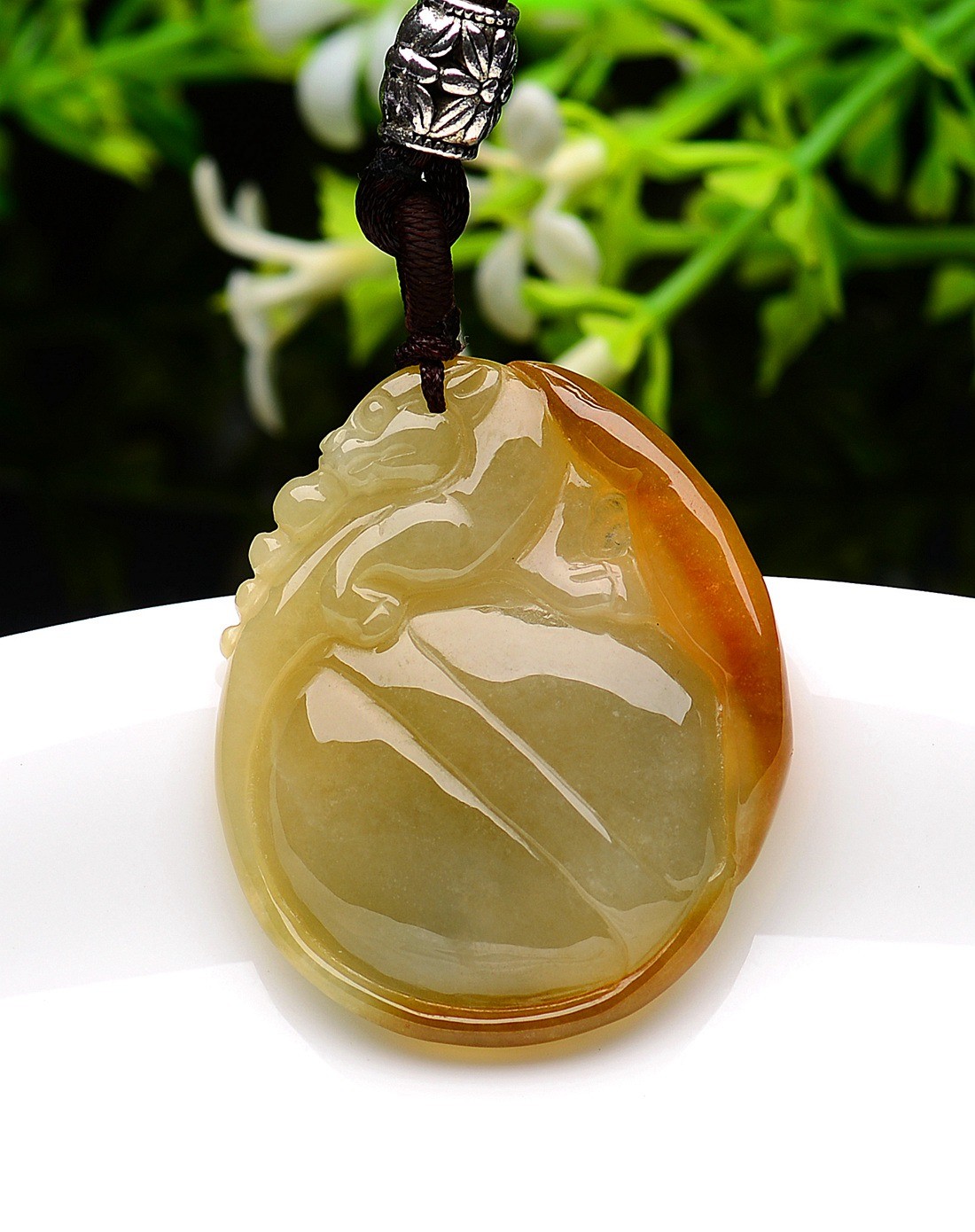 a货翡翠冰糯种黄翡水润福寿如意吊坠