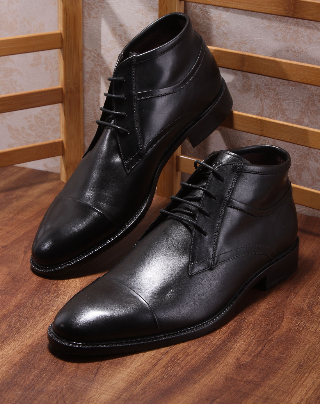 意大利进口黑色简约传统系带正装高帮皮鞋