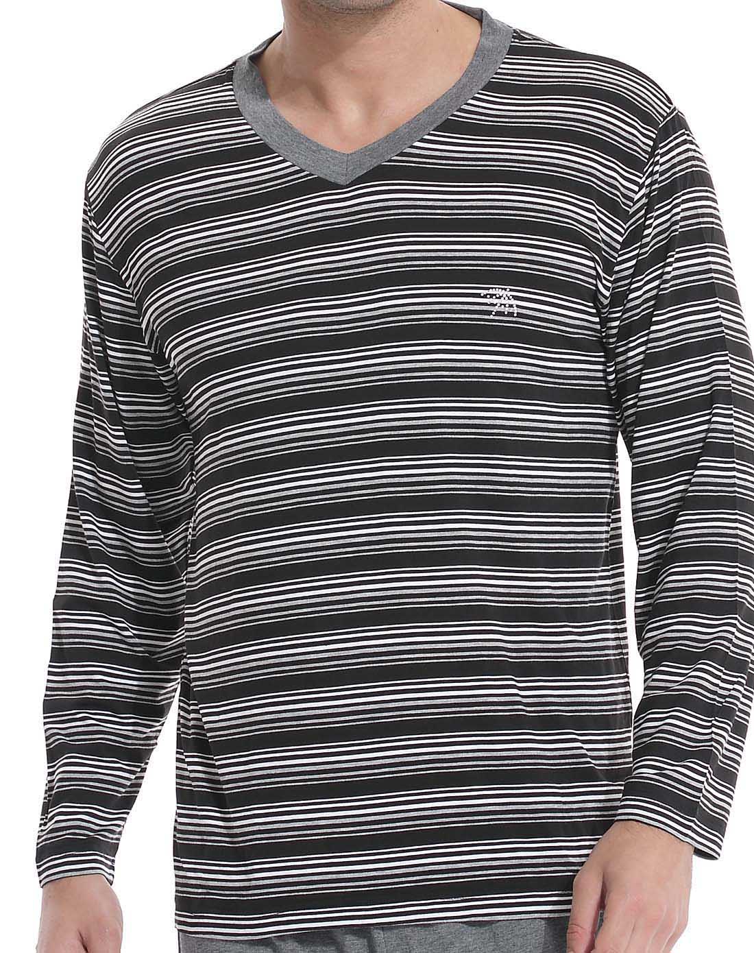 男士家居黑色横条套装