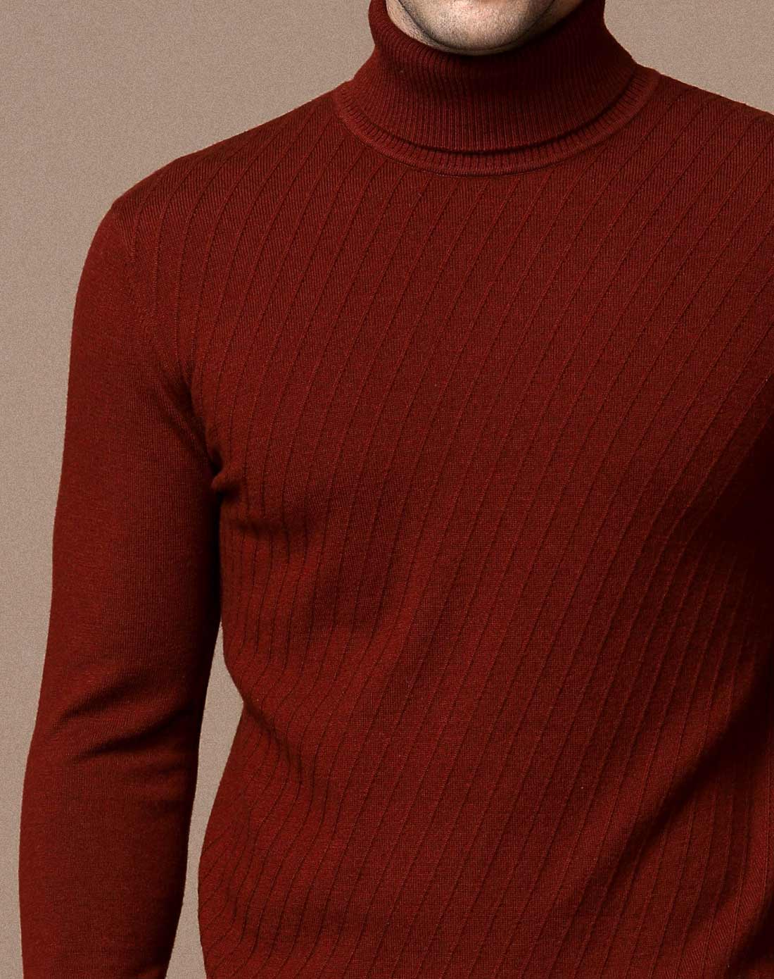 暗红色加厚经典高领纯色纯羊毛保暖毛衣