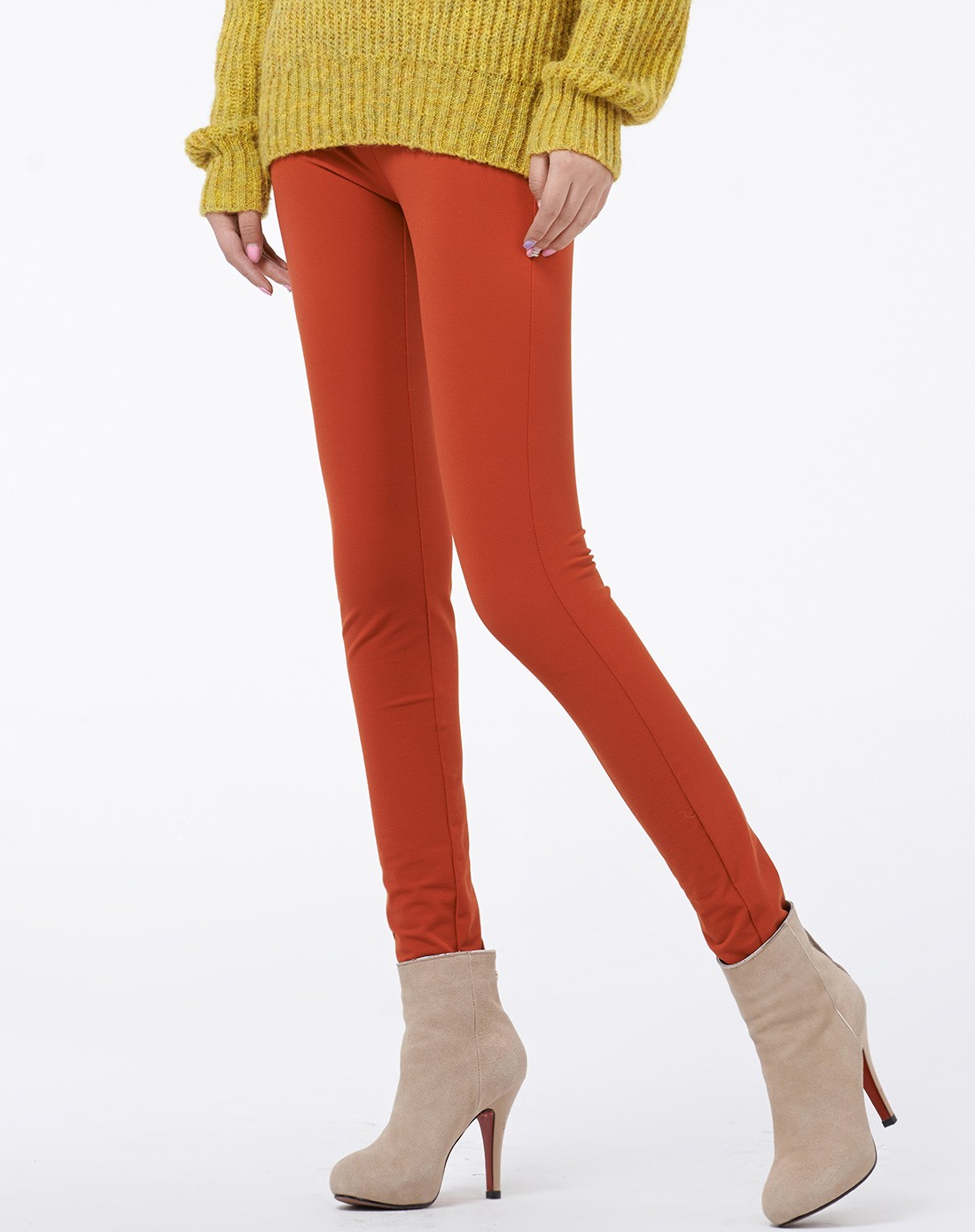 橘色高弹美体外穿打底裤