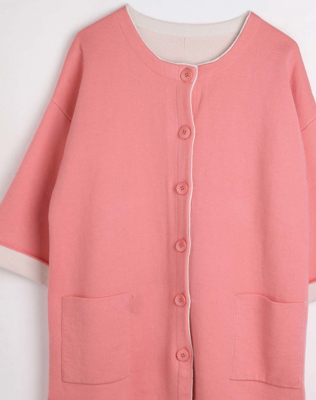 深粉色时尚百搭中袖毛衣