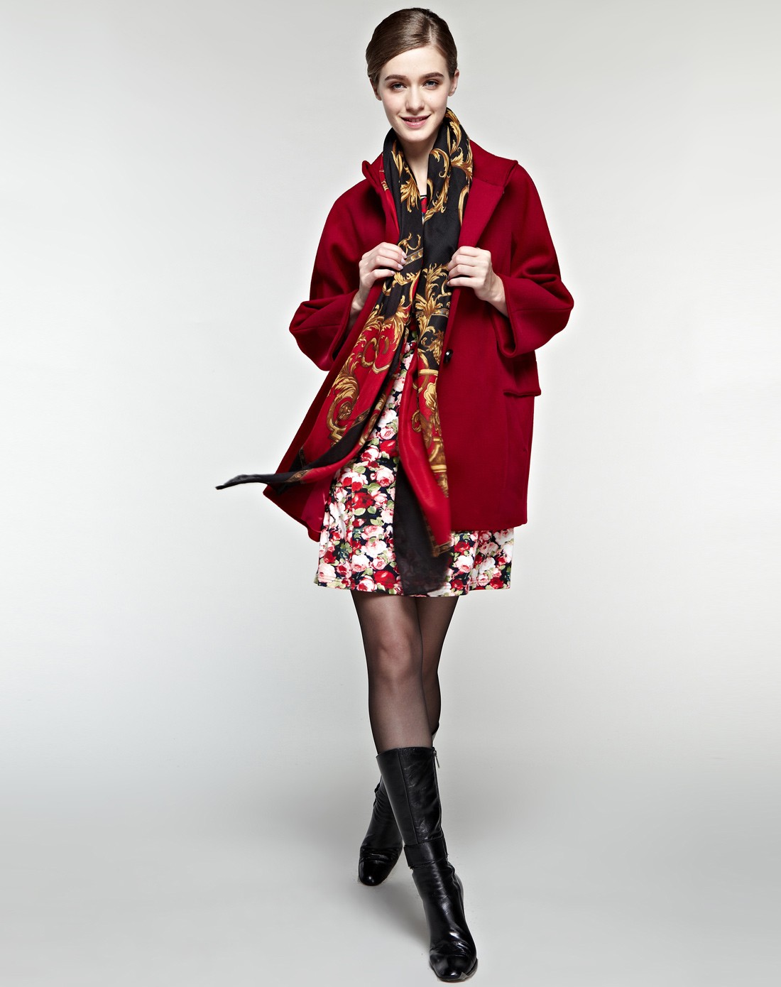 moreline女装专场 女深红毛呢大衣