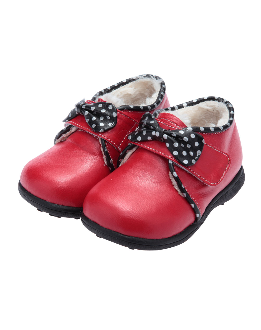 乐客友联 女童大红色时尚休闲学步小皮鞋