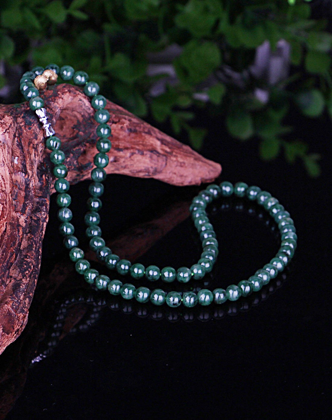 天然a货翡翠油青种圆珠项链附证书