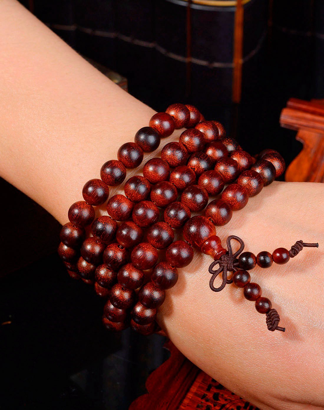 精抛老料印度小叶紫檀8mm佛珠手链108颗