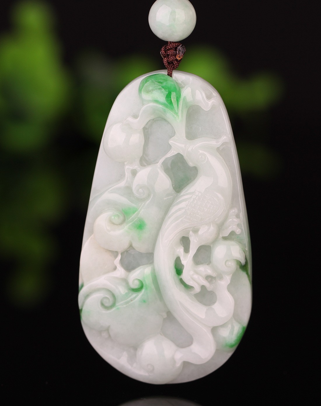 天然a货翡翠糯种飘花精雕凤牌吊坠附证书