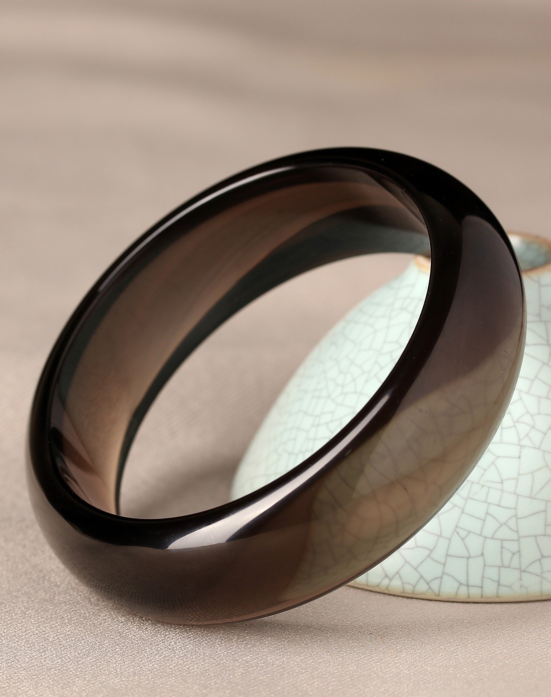 3a级天然冰种彩眼黑曜石手镯宽壁