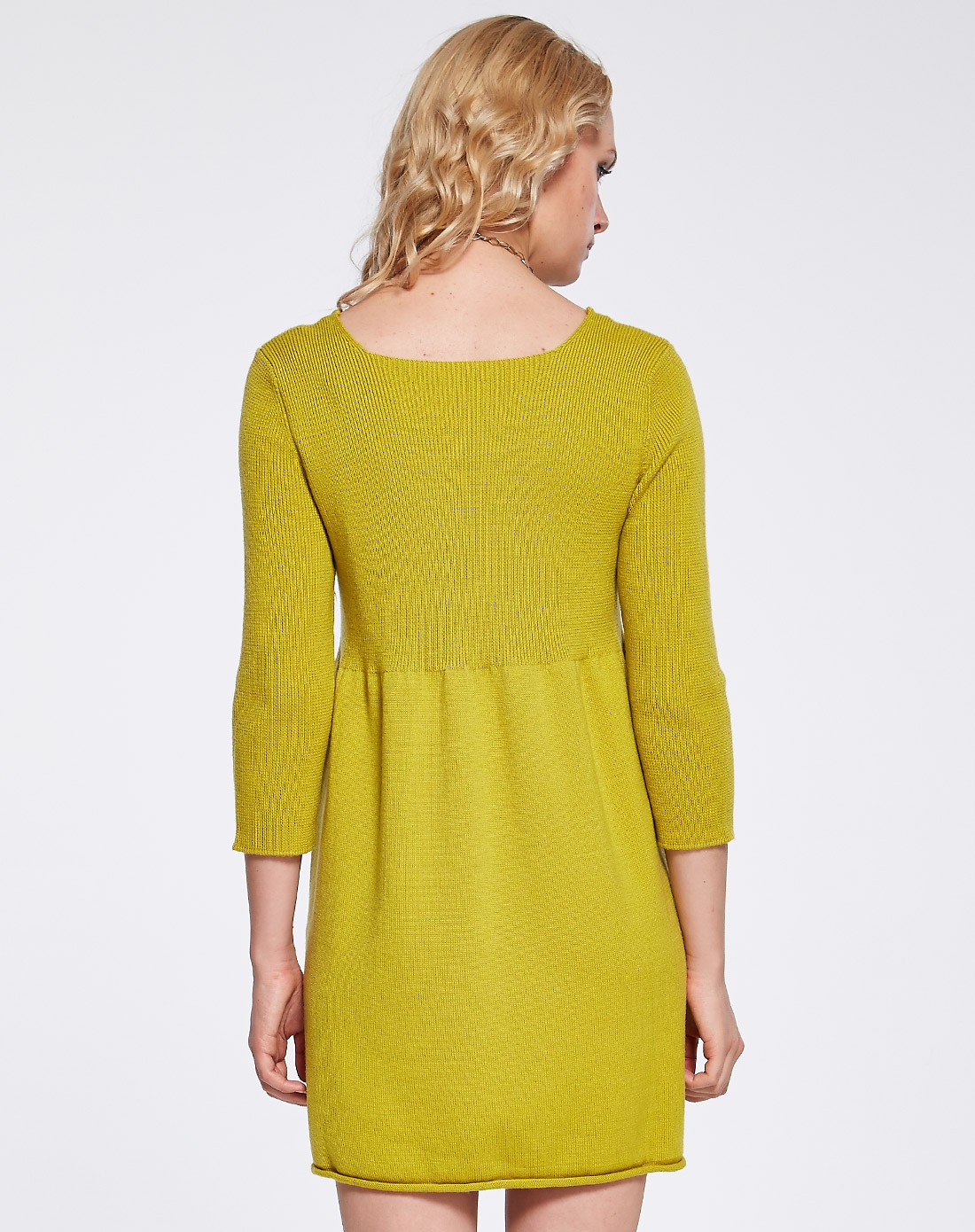 绿咖色淑女甜美圆领长袖100%羊毛衫