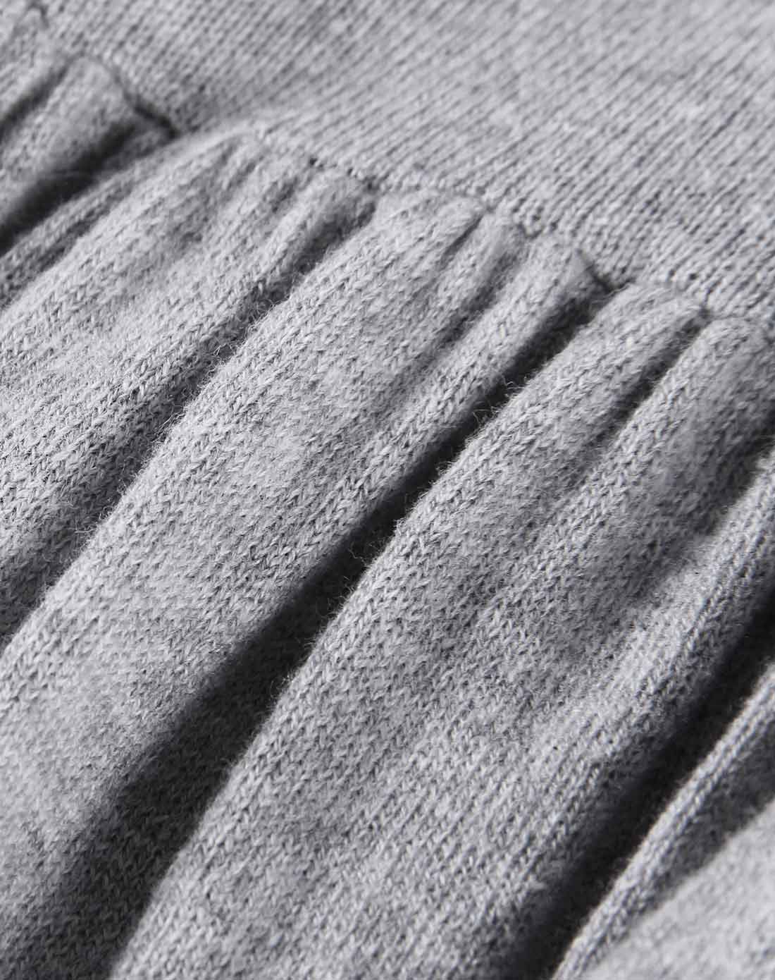 ladyangel 灰色撞色提花圆领长袖抽褶连衣裙