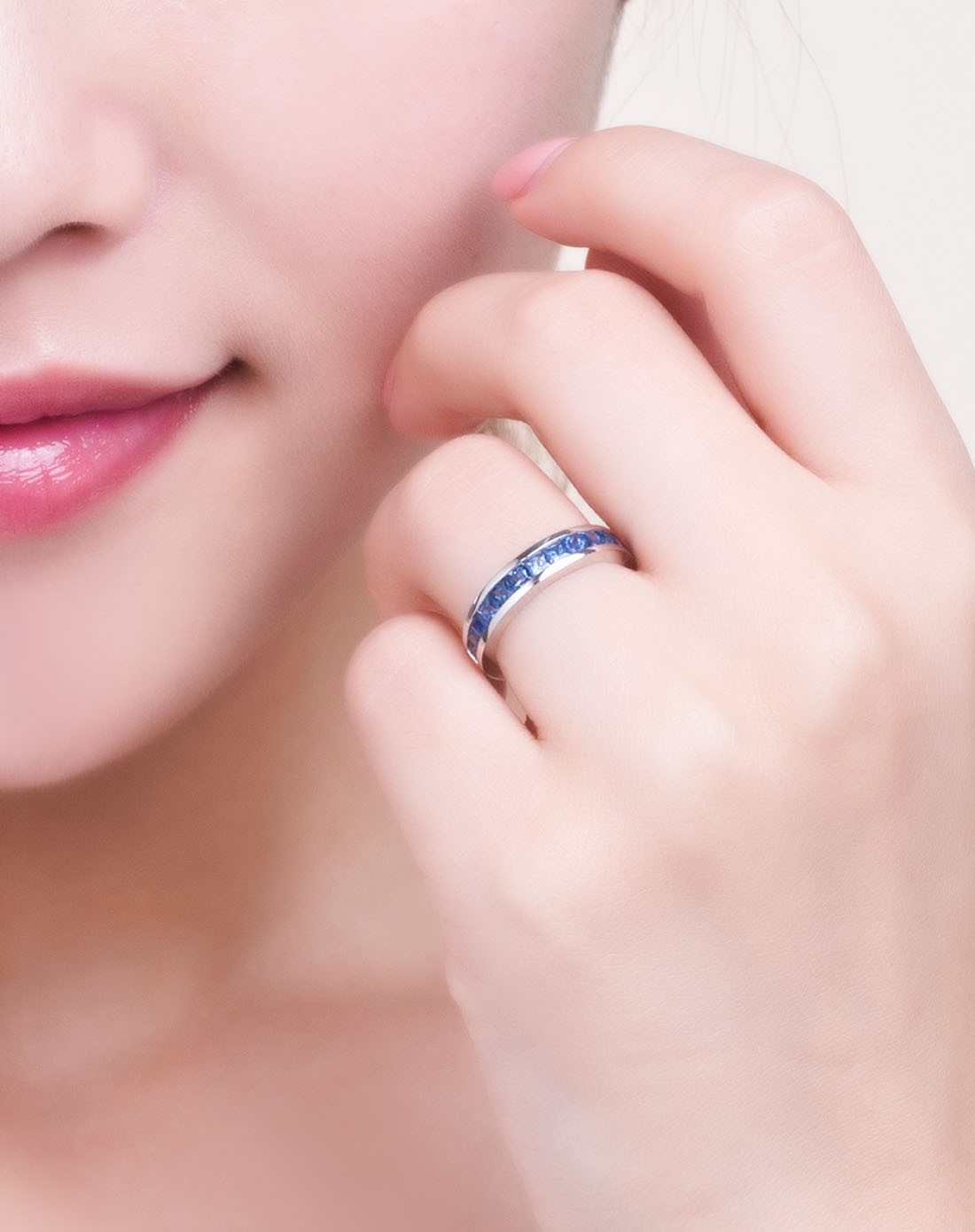 白9k金蓝宝石排戒女戒