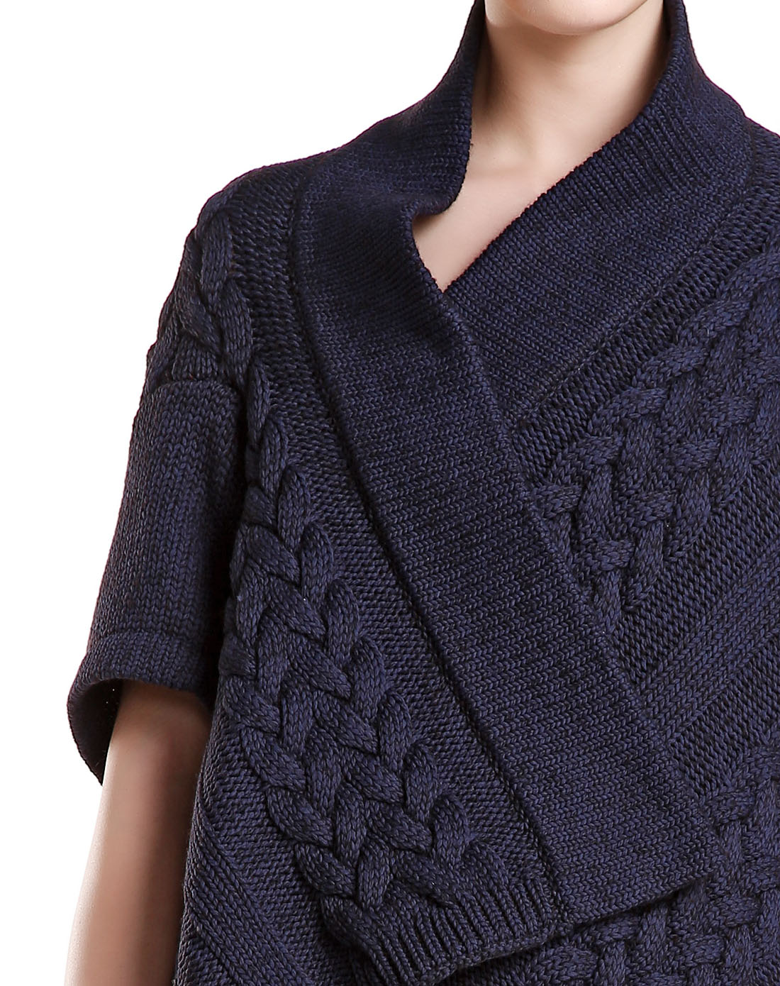 藏蓝色个性织纹开襟针织衫
