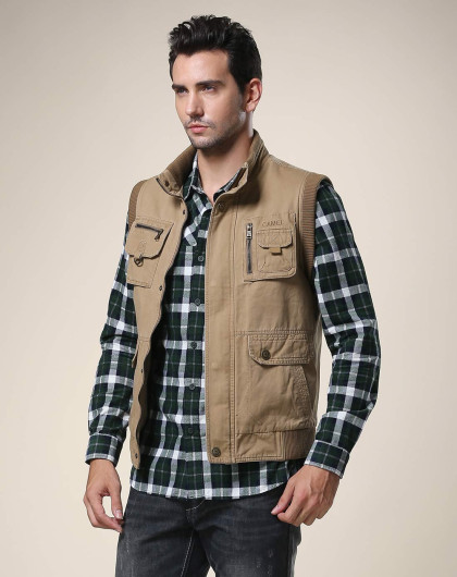 水洗直筒工装军旅 男款卡其色马甲