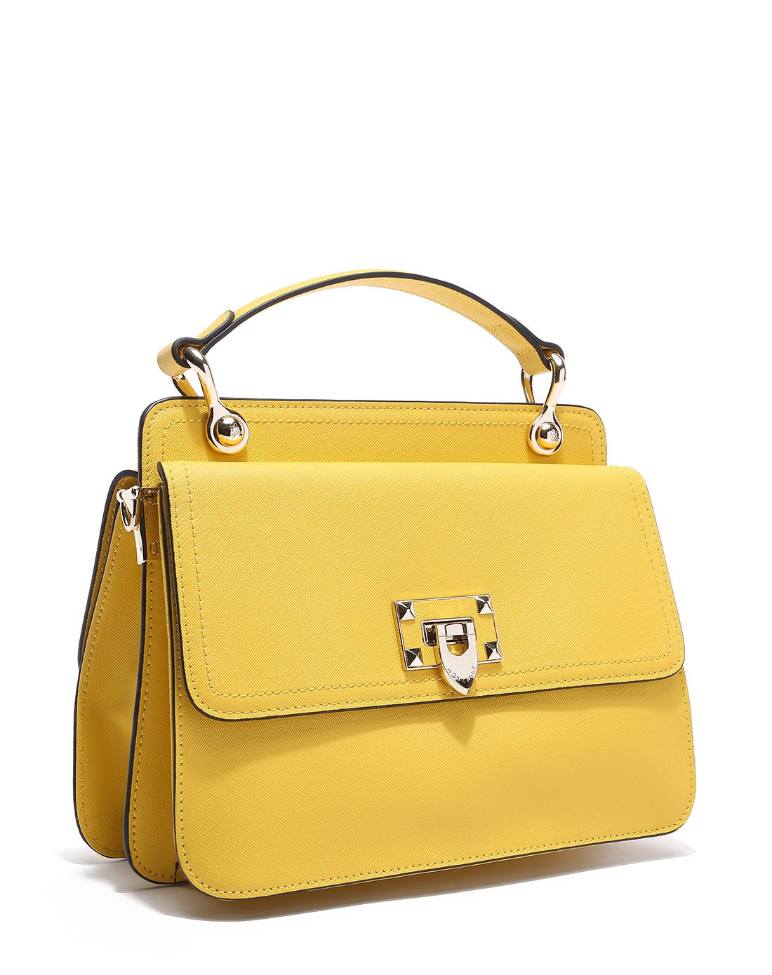 女黄色牛皮手提单肩包