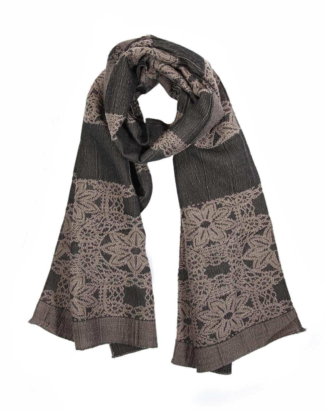 意大利进口立体植绒花纹羊毛围巾静谧系列