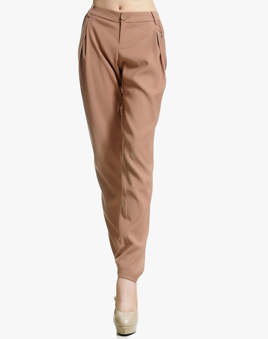 女性驼色长裤