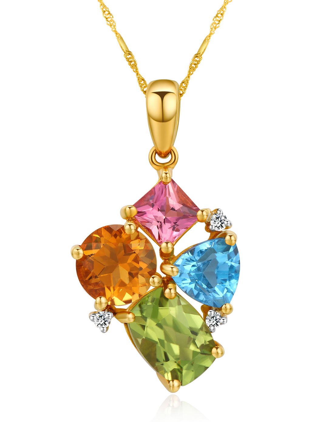 彩虹系列 时尚18k金碧玺吊坠