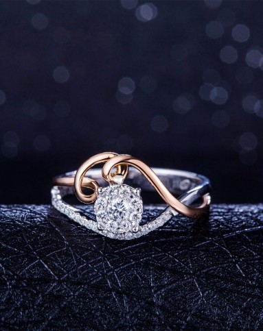 周六福珠宝专场-18k双色金1克拉效果钻石女戒