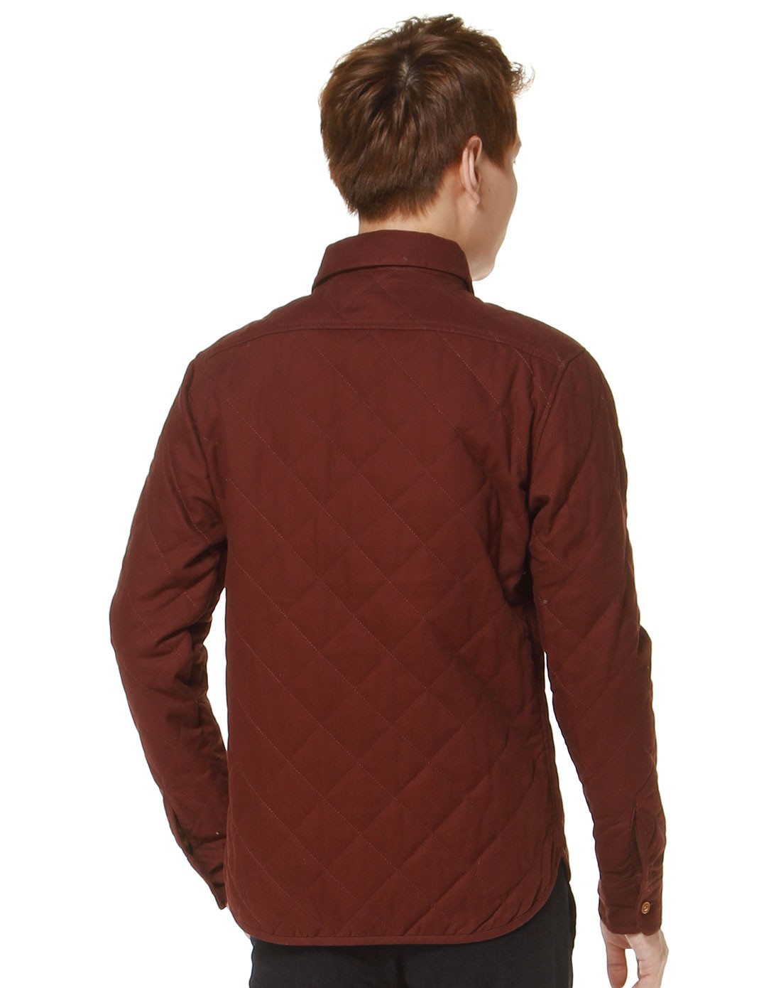 褐红色休闲翻领长袖棉服