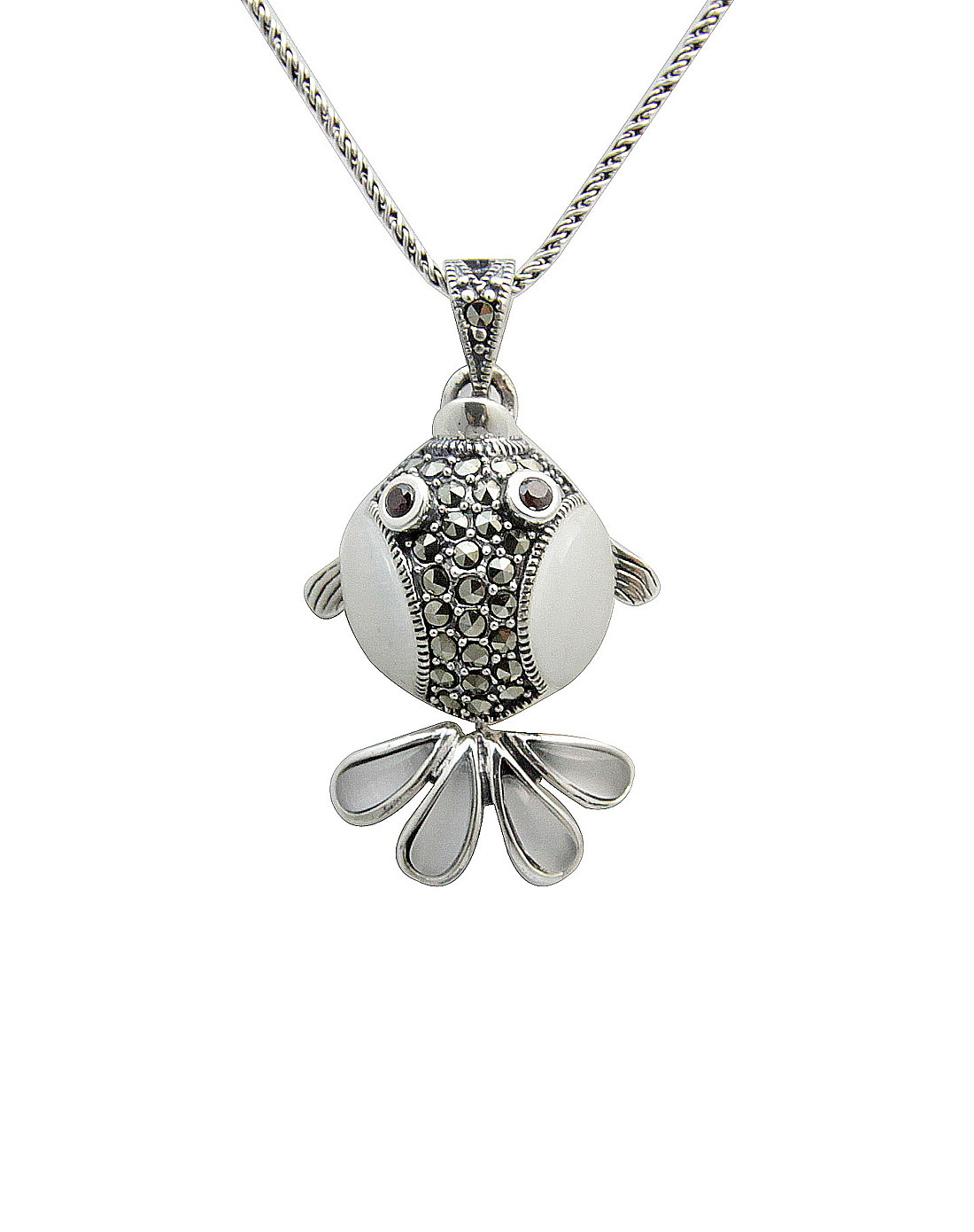 女款白色925银复古银金鱼满堂小鱼吊坠