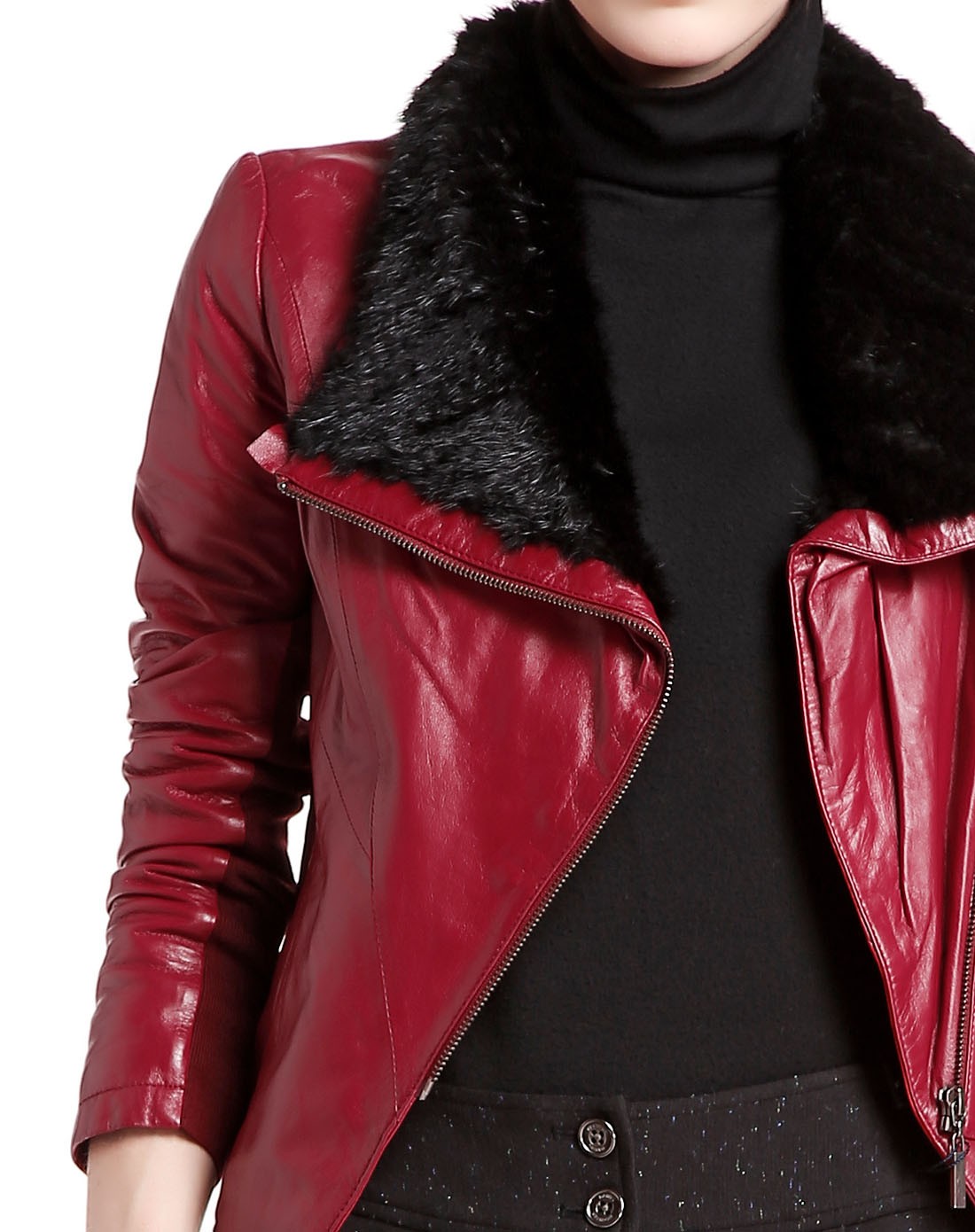 红色个性新潮长袖皮衣