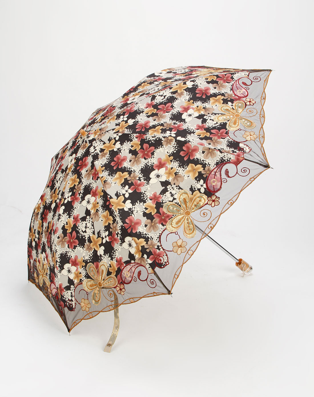 咖啡/黑色时尚清幽绣花伞