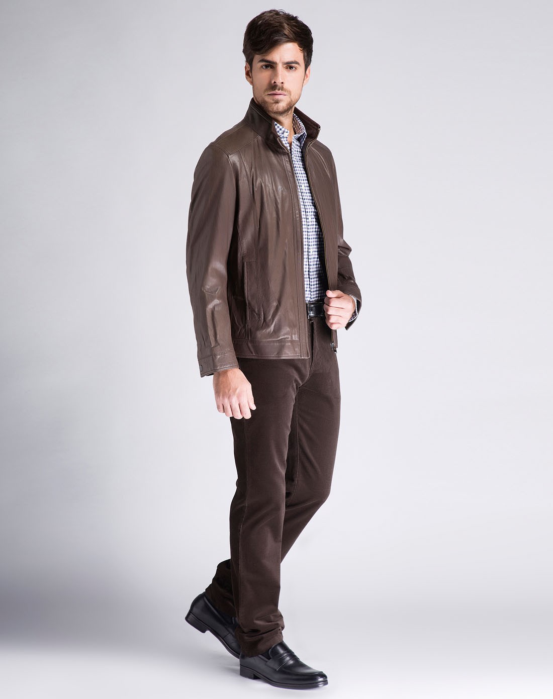 男咖啡色商务休闲绵羊皮皮衣