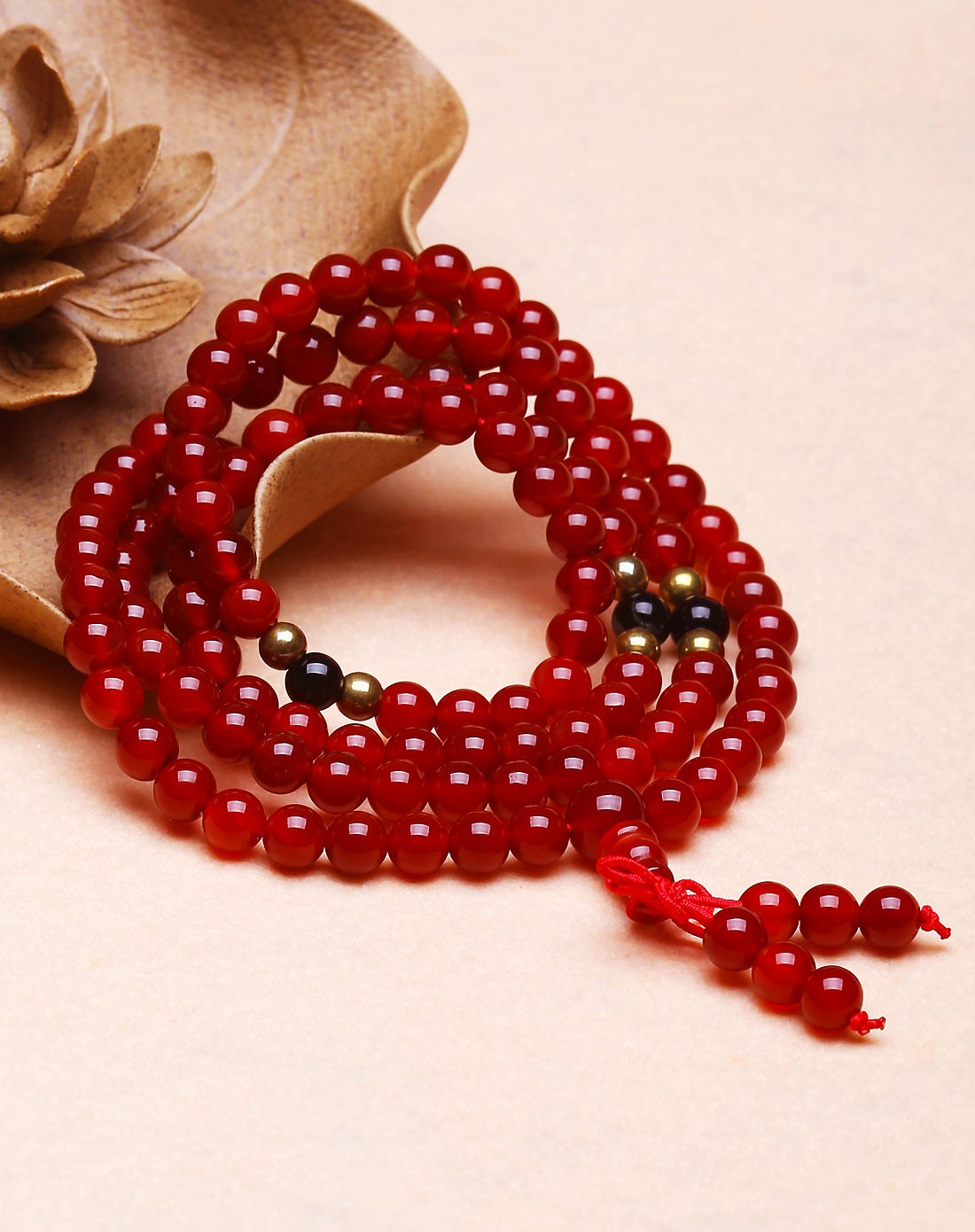 天然3a级红玛瑙手链绕手四圈附证书