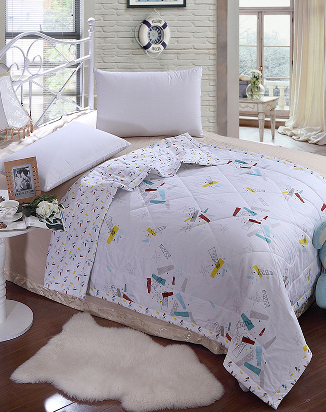 白色全棉印花轻舞飞扬夏凉被 1.5米