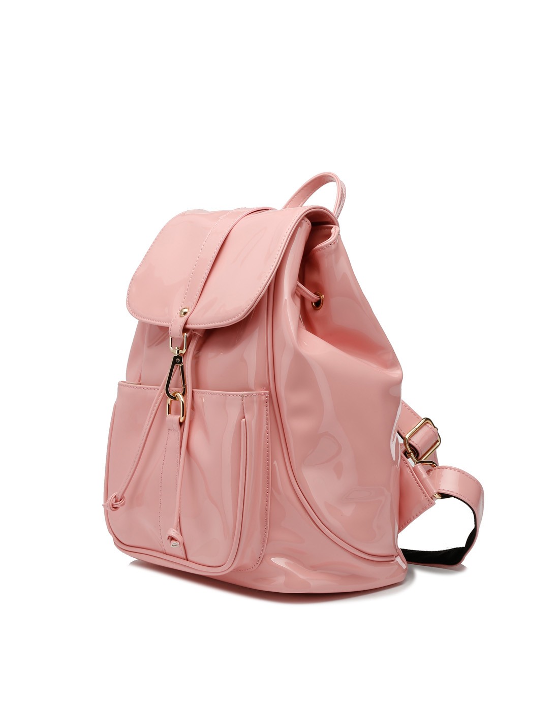 日韩漆皮双肩包时尚休闲粉红背包