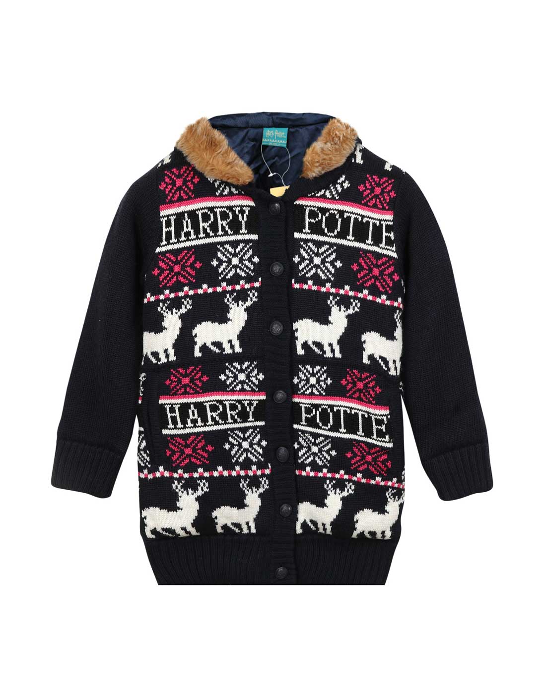 哈利波特harrypotter男女童装混合专场-女童藏青色仿毛连帽开衫