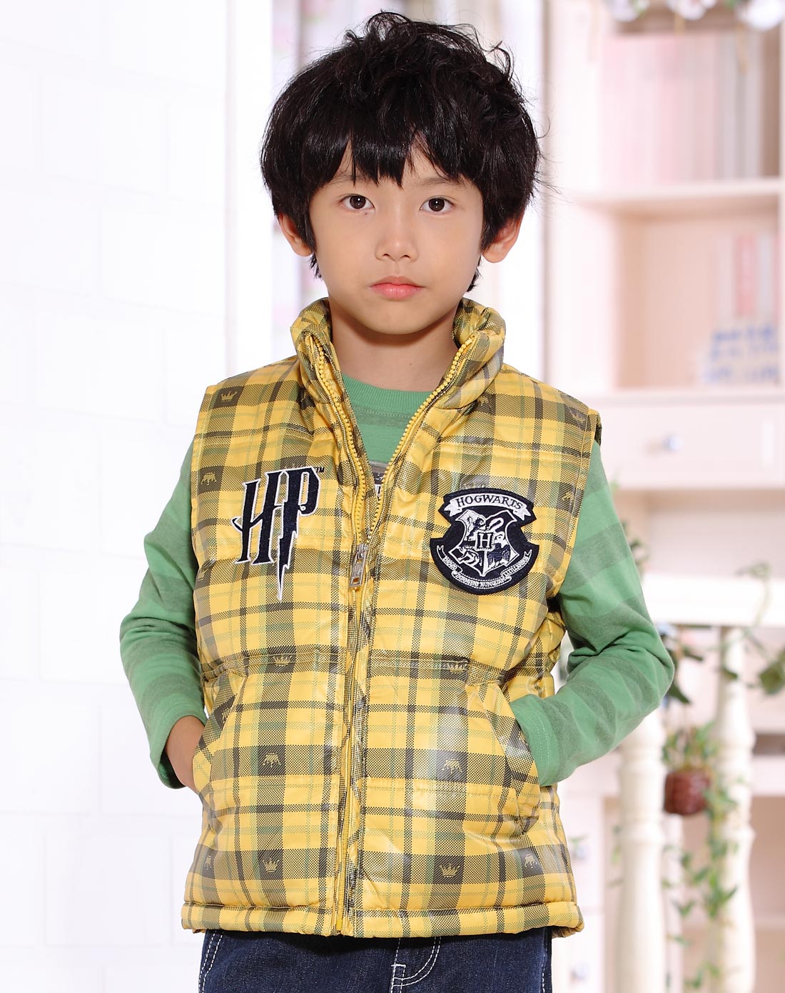 哈利波特harrypotter男女童装混合专场-男童黄格羽绒背心