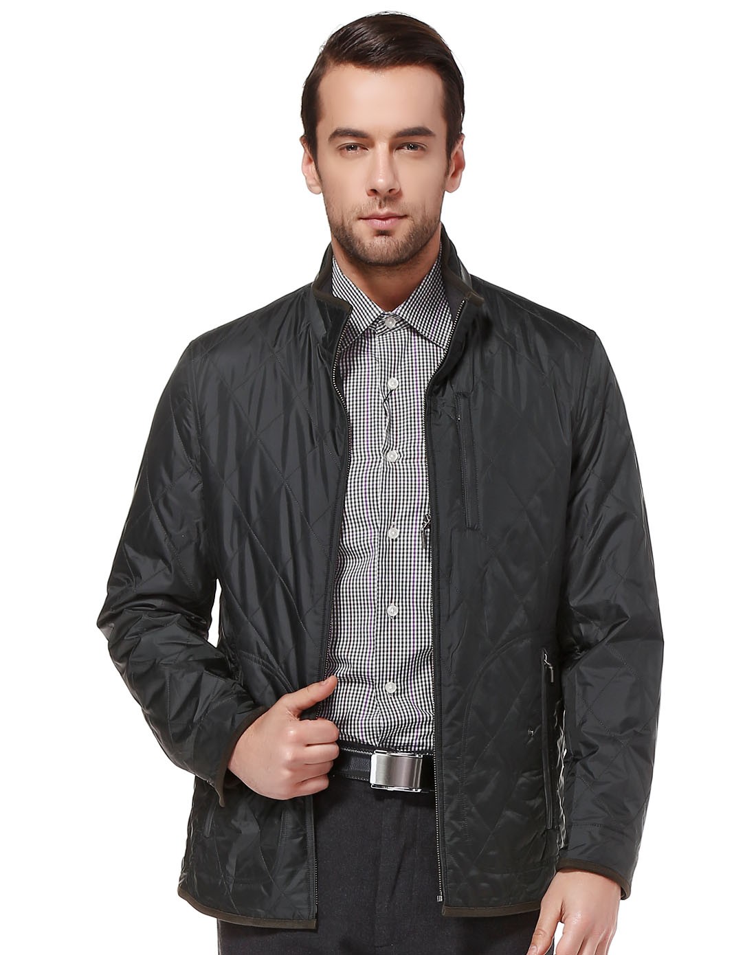 爵士丹尼a.jesdani男装专场 > 深绿色立领时尚车线菱格长袖棉服