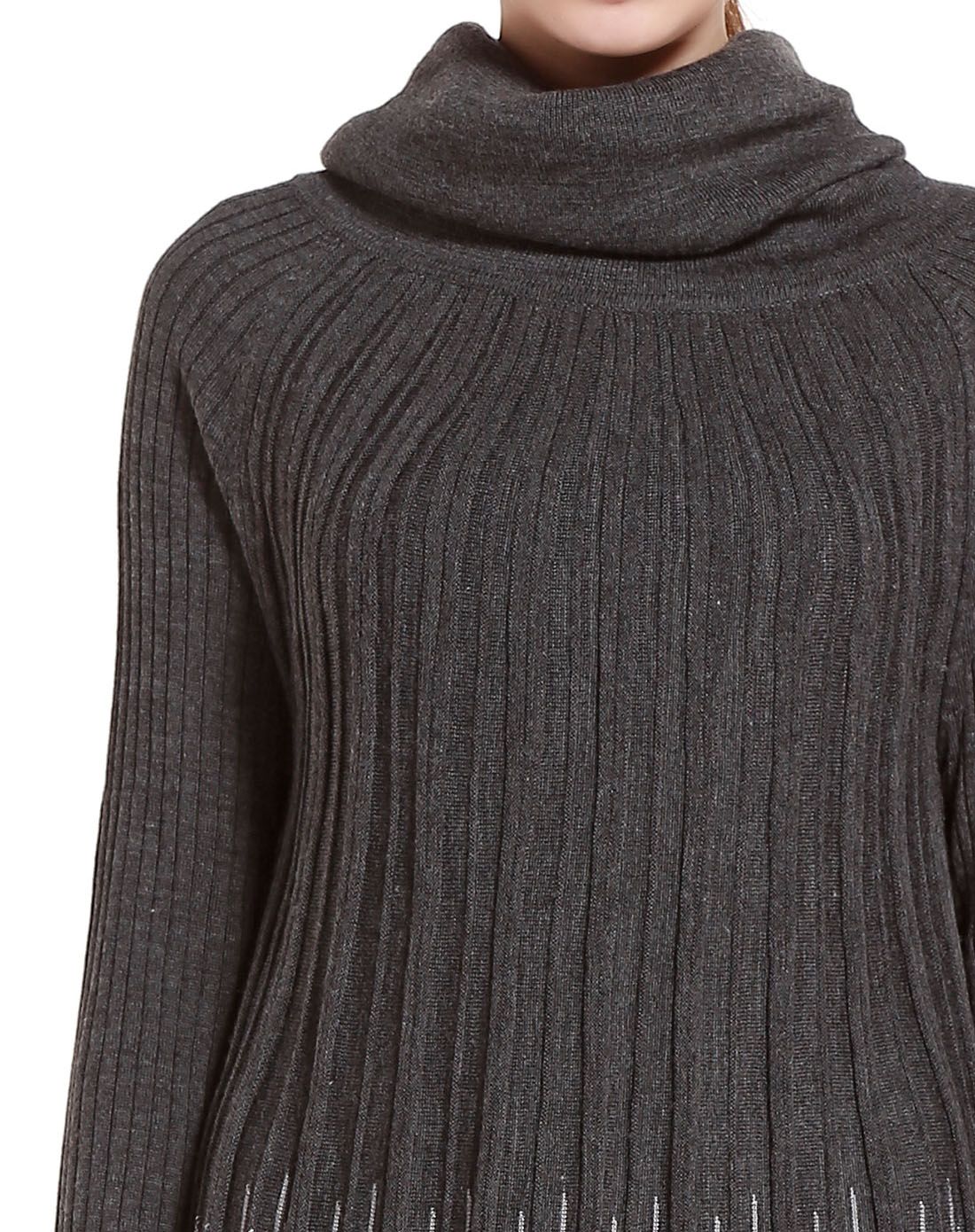 深麻灰/多色高领时尚长袖针织连衣裙