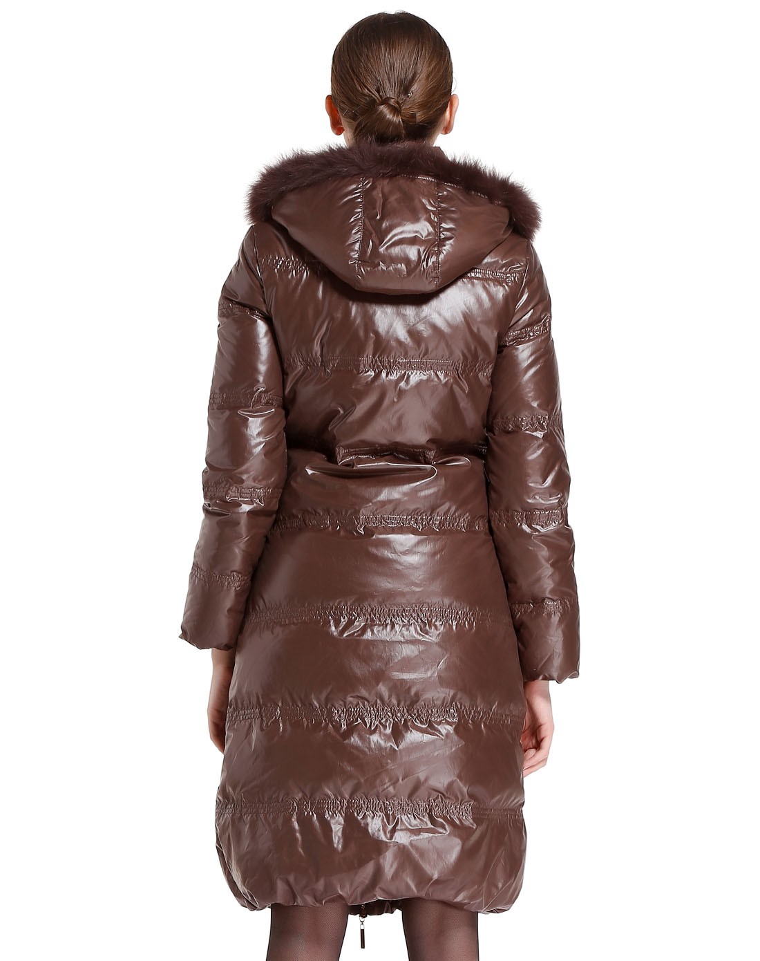 巧克力色大方时尚长款长袖羽绒服