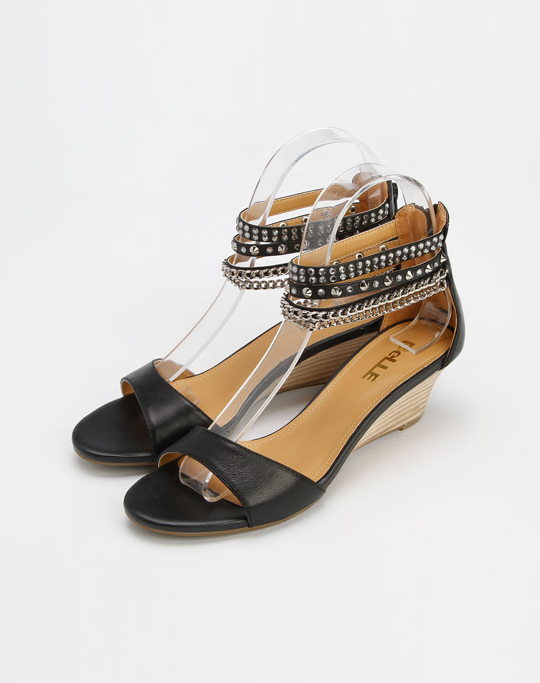 品牌混合专场-7----夜场 百丽belle 女款黑色绵羊皮高跟凉鞋