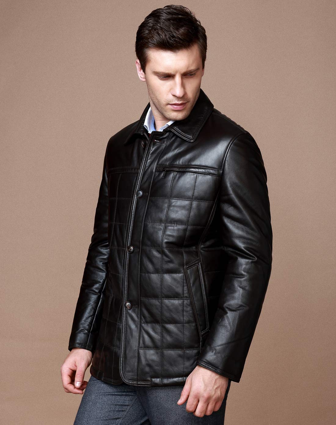 经典成熟真皮翻领保暖皮衣