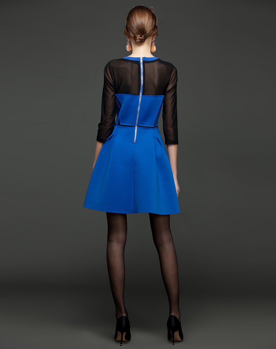 蓝色透视性感拼接打底百搭连衣裙