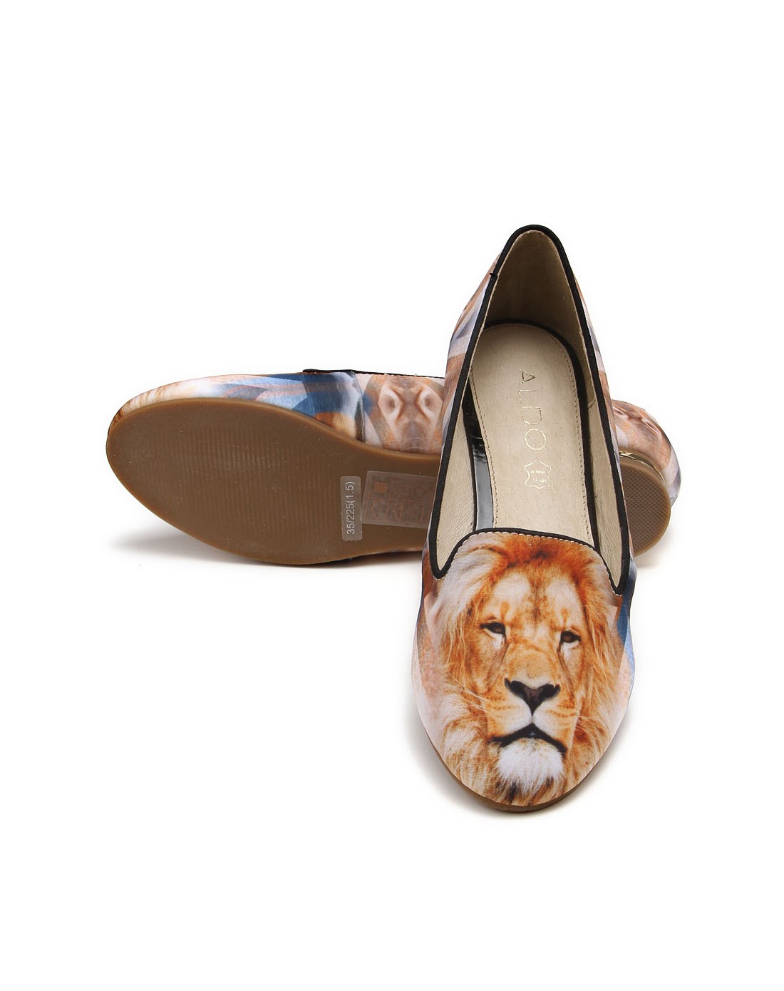 女款浅棕色狮子印花平底单鞋