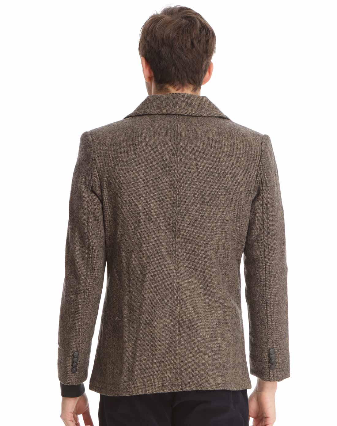 暗褐色时尚双排扣百搭毛呢大衣