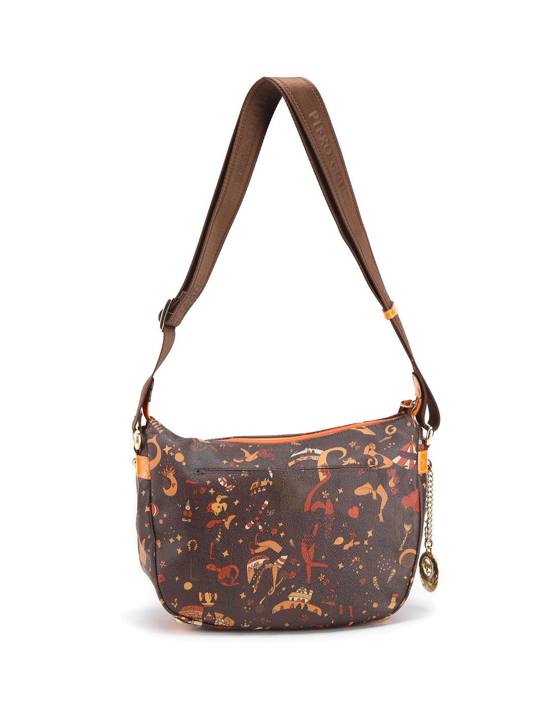 piero guidi轻奢皮具专场 咖啡色个性印图百搭休闲单肩包