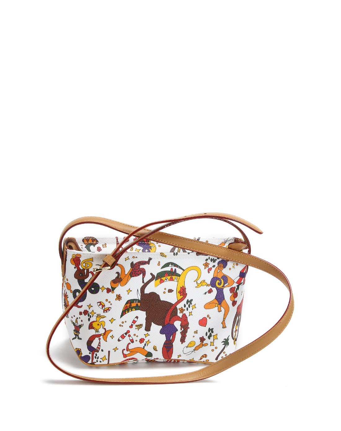 piero guidi轻奢皮具专场 白色休闲马戏团图案都市时尚单肩包