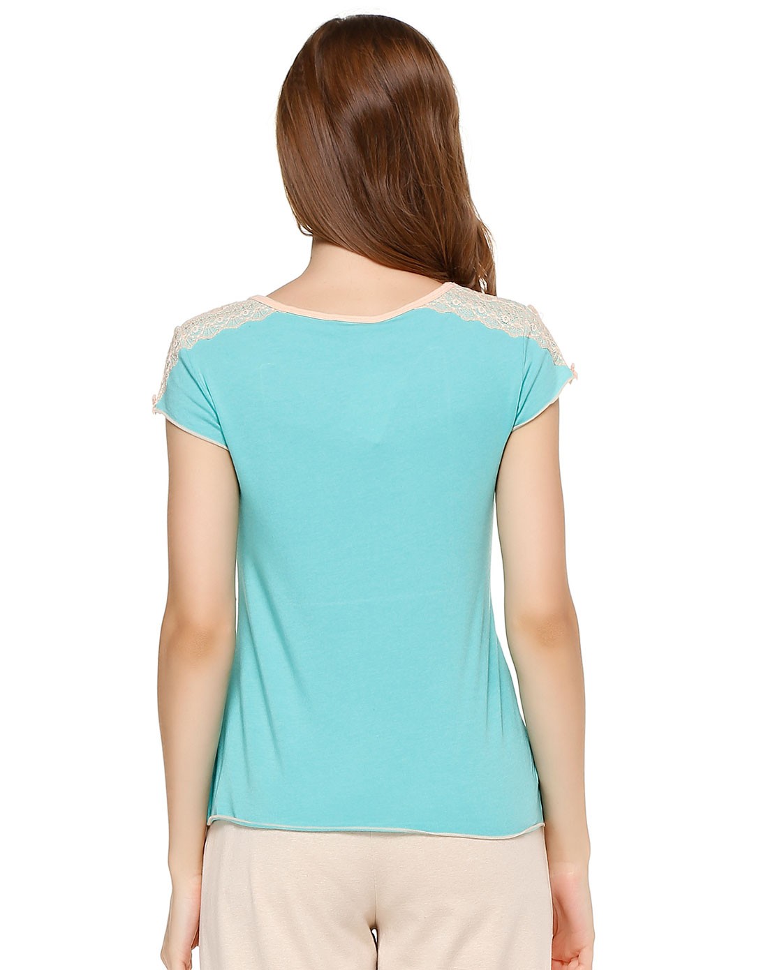 sloggi女款湖水绿色时尚可爱盖肩袖上衣