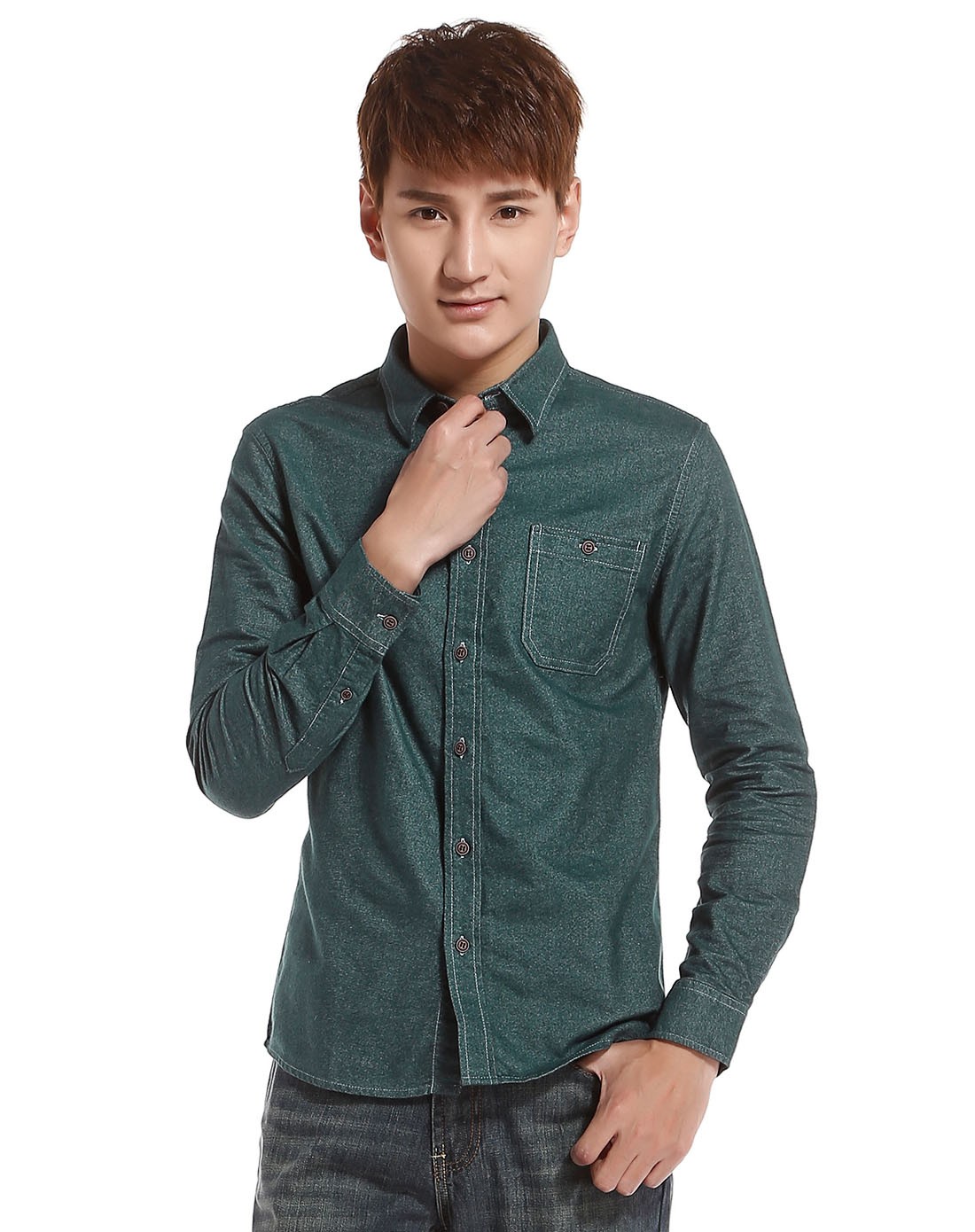 灰绿色时尚帅气长袖衬衫