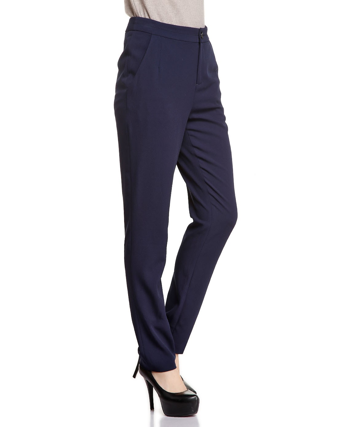 恩灵n·ling深蓝色简约休闲长裤l13b510702_唯品会