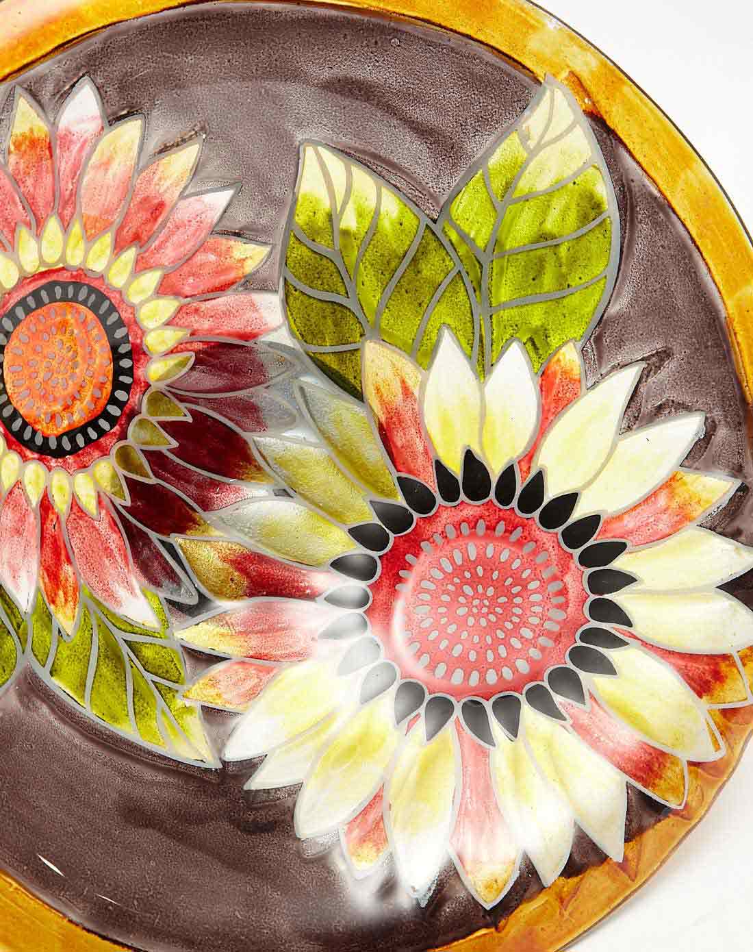 手绘热熔玻璃带支脚圆碗果盘/客厅装饰盘-果色