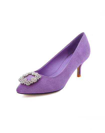 韩版浅紫色浅口尖头细跟舒适高跟女单鞋